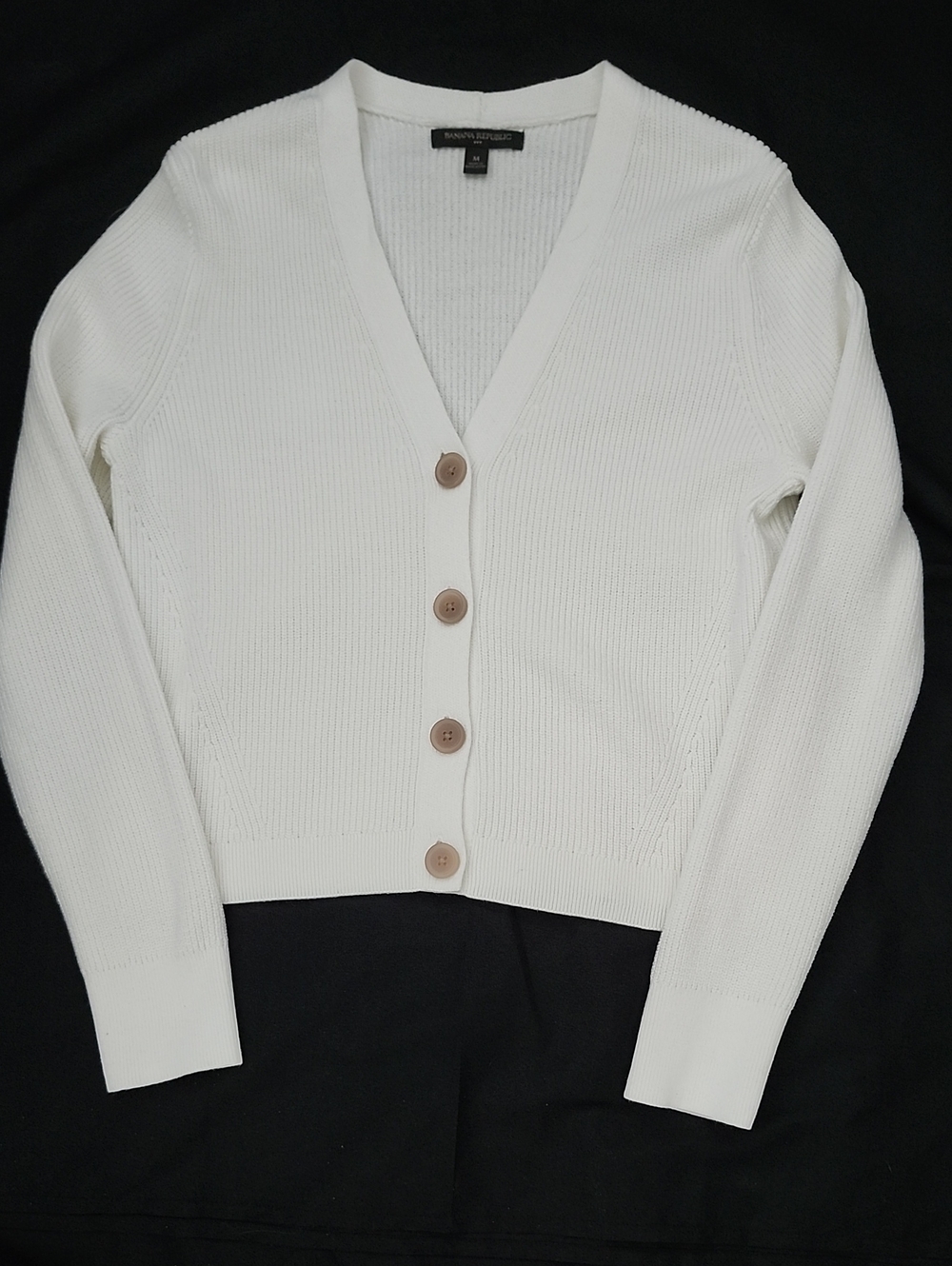 Banana Republic White Ribbed V-Neck Button Cardigan Sweater